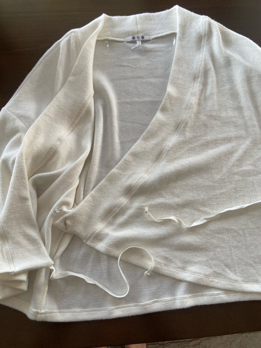 Cream Wrap Front Long Sleeve Top, size XS, Three Dot brand - Picture 8 of 13